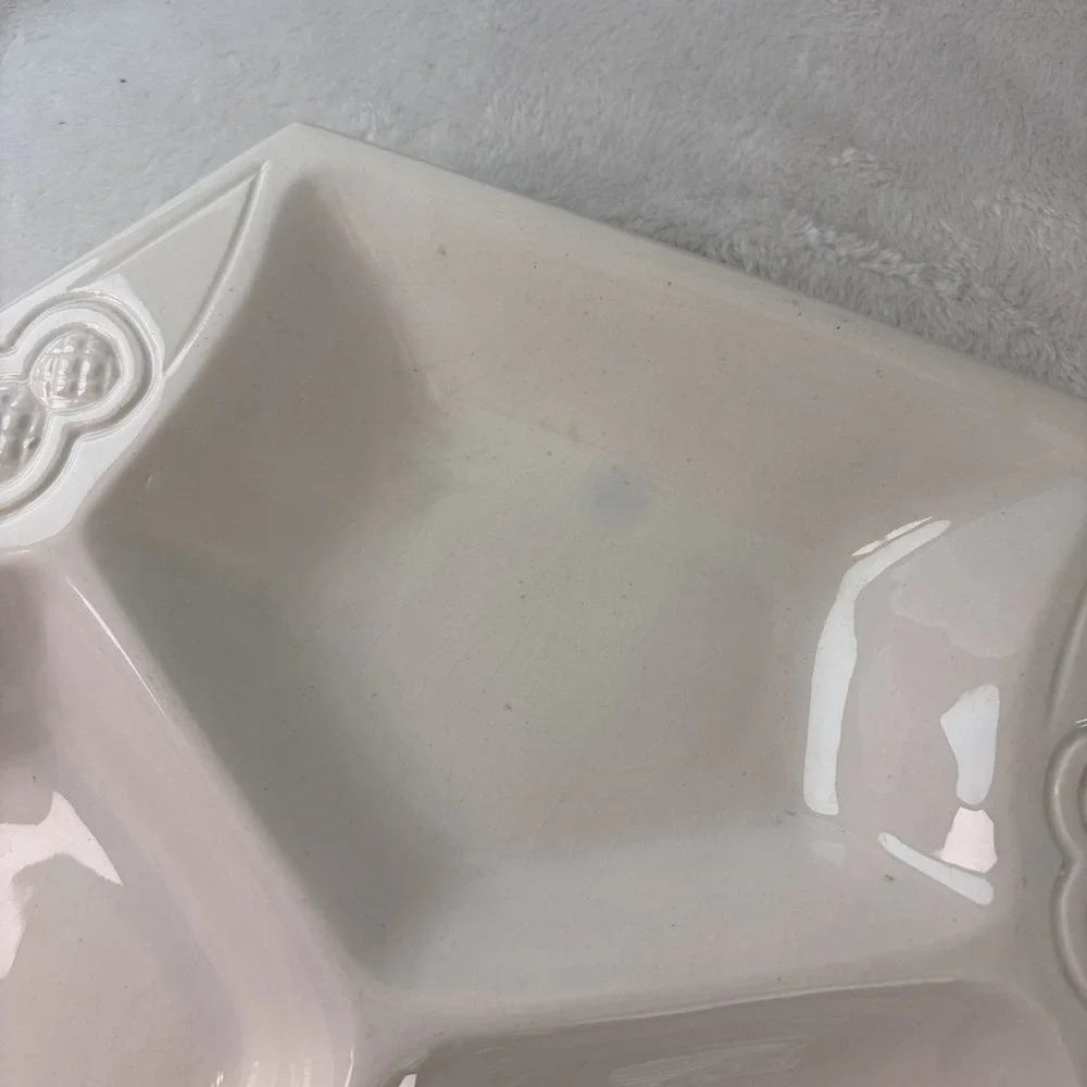 Vintage 60s California Pottery White Hexagon Divided Serving Dish L 204 MCM USA